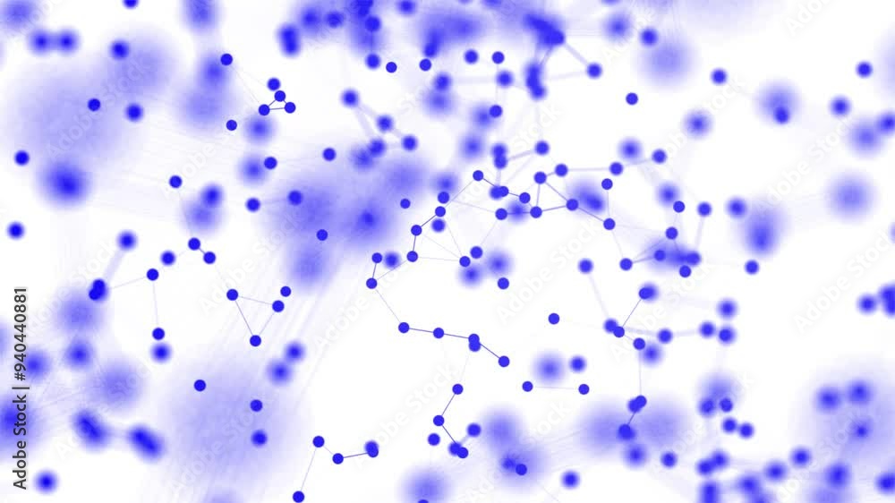 Poster abstract plexus technology background with glowing blue connecting lines and dots or nodes on white 