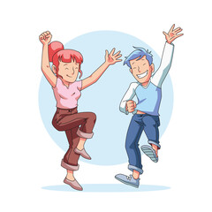 Hand Drawn Happy People Jumping