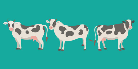 Three Cows Roaming in Lush Green Field at Dusk