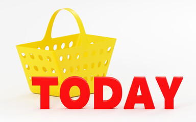 Luxury red inscription today on grey podium, soft light, smooth background, 3d rendering