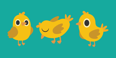 Three Chicks Pecking Around Cozy Farmyard Scene