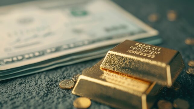 Close up shot of a certificate and gold bullion highlighting the concept of investment and the balance between tangible and intangible assets for wealth management and financial growth