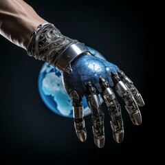 Cyberpunk Robotic Hand Reaching for the Future