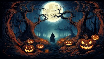 Fototapeta premium ダークファンタジーをテーマにしたハロウィーンのポストカードHalloween postcard with a dark fantasy theme