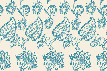 Ikat floral vintage design embroidary seamless pattern on background vector illustration.Ikat ethnic oriental embroidery traditional.Indian Ikat pattern Aztec style retro. design for texture,fabric.