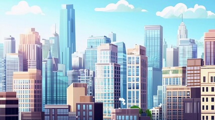 Obraz premium Cartoon vector drawing of cityscape landscape, modern high-rise residential or commercial buildings which is very beautiful