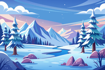 winter landscape with trees and snow vector illustration background