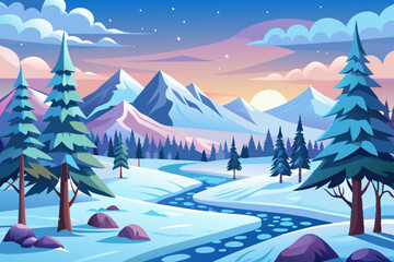winter landscape with trees and snow vector illustration background