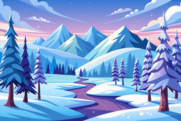 winter landscape with trees and snow vector illustration background