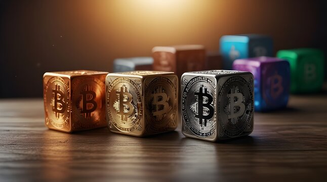 Cubes with logo of cryptocurrency. Bitcoin, Ethereum, Tether, USD coin, BNB, XRP, Solana and Avalanche. Crypto money concept. generative.ai