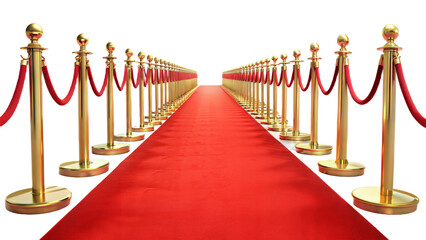 Red carpet and golden barriers white background