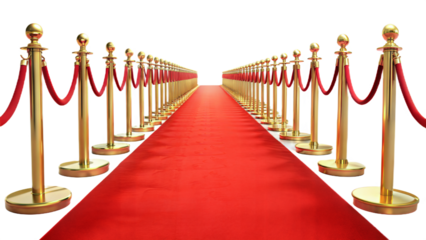 Red carpet and golden barriers white background