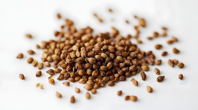 23. A small group of celery seeds spread across a white surface