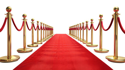 Red carpet and golden barriers white background