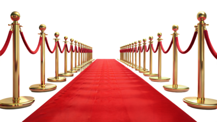 Red carpet and golden barriers white background
