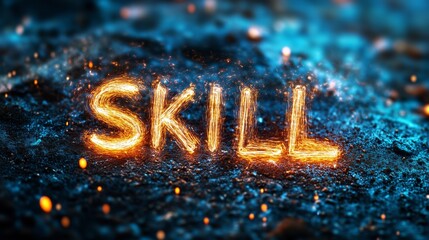 The word SKILL written with vibrant glowing letters in a dynamic setting symbolizing expertise talent and the importance of skills in a competitive environment