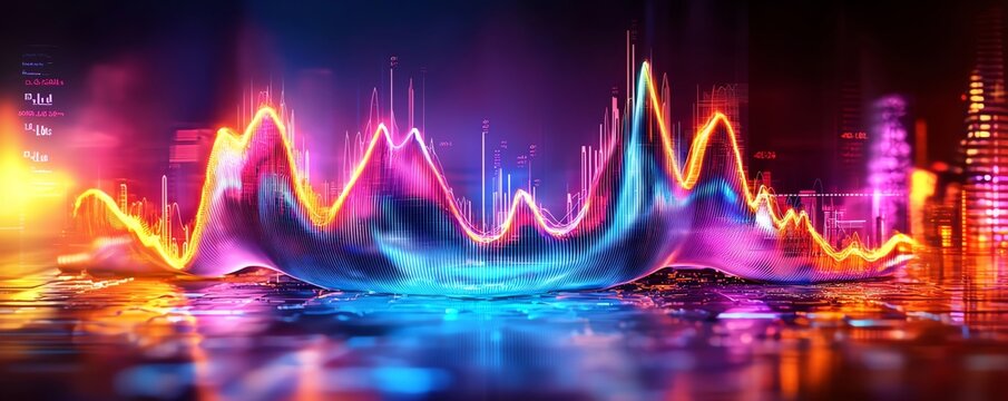 Vibrant and colorful digital soundwave with abstract light trails, ideal for music, technology, and futuristic concepts.