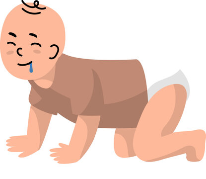 Vector Illustration of Baby Boy Crawling While Drooling