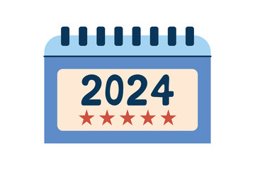 Vote 2024. Flip-up calendar with 2024 inscription and red stars. Element for election themed design. Isolated vector illustration.