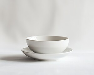 Fototapeta premium Minimalist Designer Composition Featuring a Bowl and Plate, with White Background, Embodying the Essence of Minimalist Aesthetics