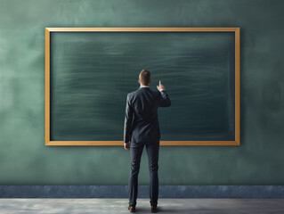 Male teacher pointer to blackboard.