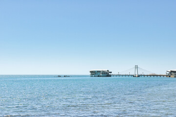 Durres, Albania - April 28th, 2024 - Gjiri lalzit sea, Durres, Albania. On a hot sunny spring afternoon.