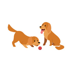 Two Playful Dogs Vector Illustration in Action