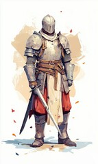 Fototapeta premium Warrior in Poised Stance with Dramatic Shadows and Highlights Evoking Tension
