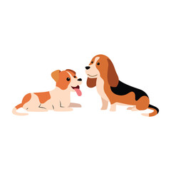 Two Playful Dogs Vector Illustration in Action