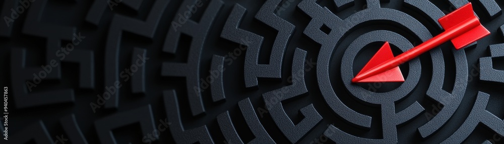 Poster a striking image of a red arrow navigating a complex black maze, symbolizing direction and strategic