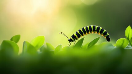 Naklejka premium A caterpillar transitioning into a chrysalis, capturing the transformative process of change.