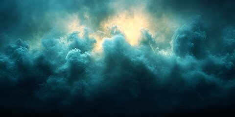 A dark, atmospheric image featuring eerie green and blue clouds, perfect for Halloween-themed designs or thriller mystery posters, with copy space.