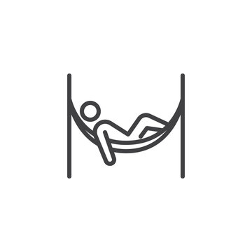 recommend clip art: Person lounging in a hammock line icon