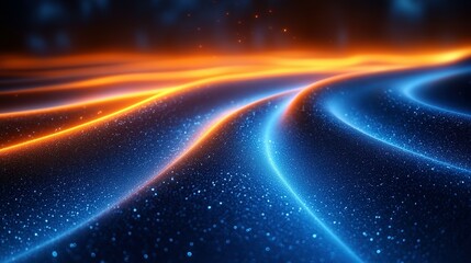 Abstract Blue and Orange Glowing Waves