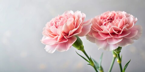 Fototapeta premium Two delicate pink carnations in a bouquet , flowers, petals, nature, floral, bloom, bouquet, two, pink, delicate, vibrant