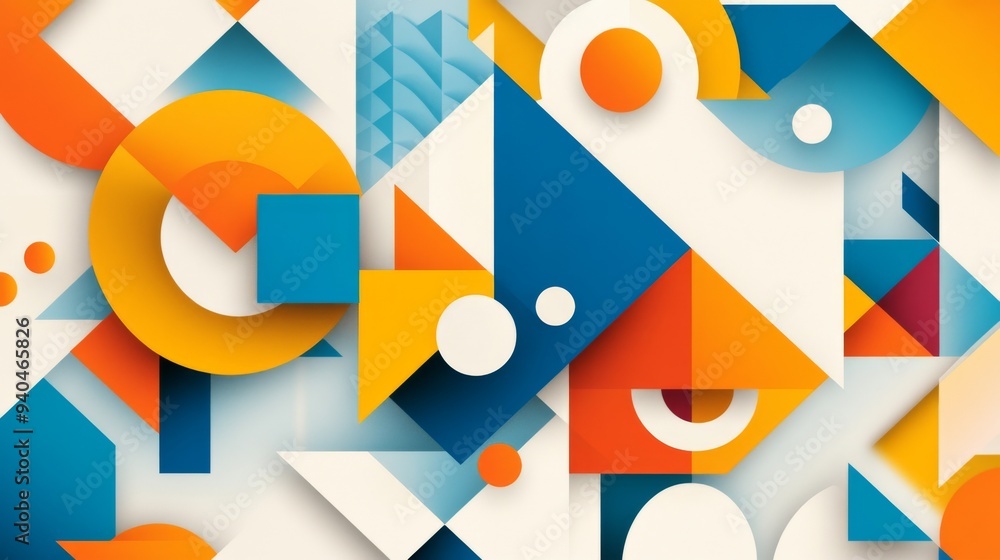Poster colorful geometric abstract background with overlapping triangles and circles for vibrant advertisin