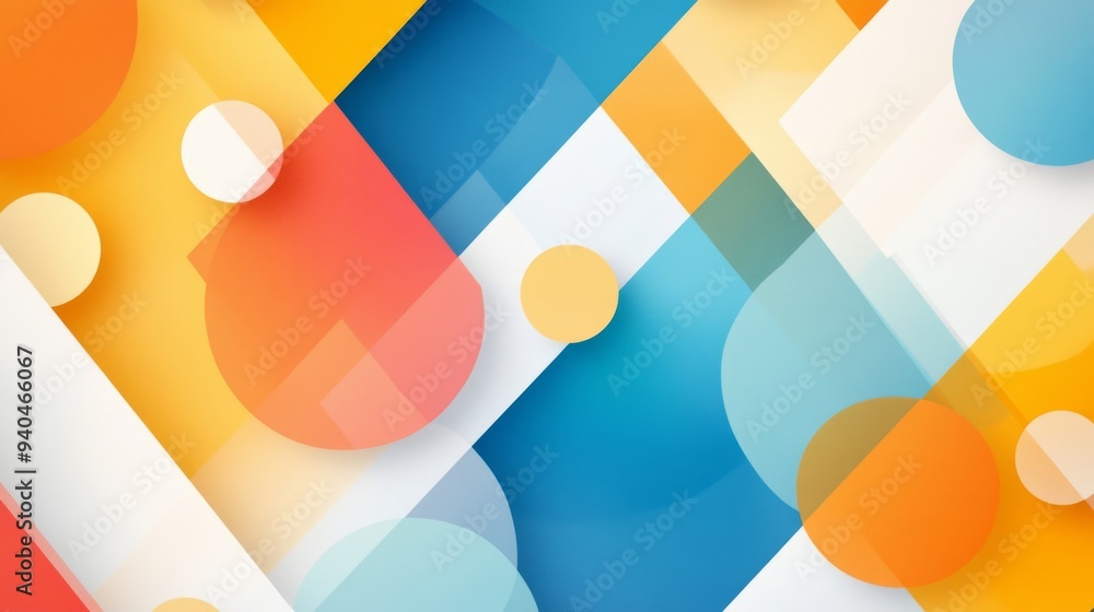 Poster dynamic geometric background with overlapping triangles and circles in vibrant colors for advertisin