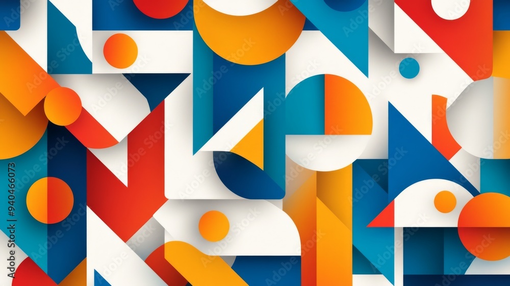 Poster dynamic geometric design with overlapping triangles and circles for vibrant advertising and social m
