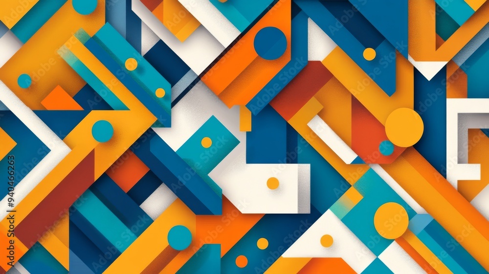Poster vibrant geometric pattern with intricate lines and dots for fashion and textile design