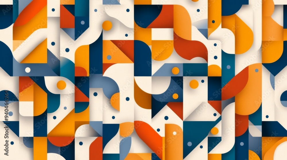 Poster vibrant geometric pattern with intricate lines and dots for fashion and textile applications