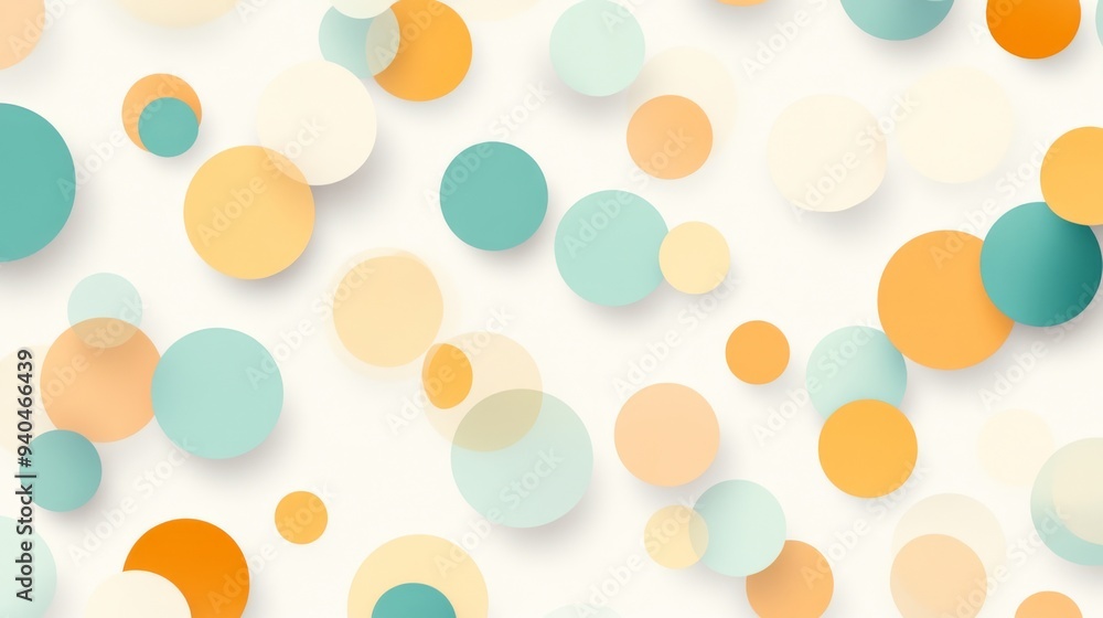 Poster serene minimalist geometric pattern with circles and lines in soft pastel tones on solid background 
