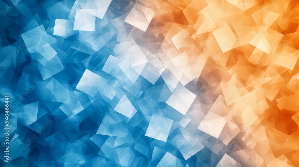 Poster geometric fusion - abstract design with triangles and hexagons in vibrant blues and oranges for digi
