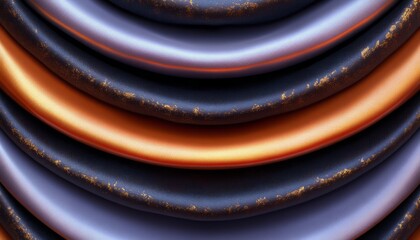 Abstract Curved Pattern of Textured Leather in Blue, Orange, and Gold