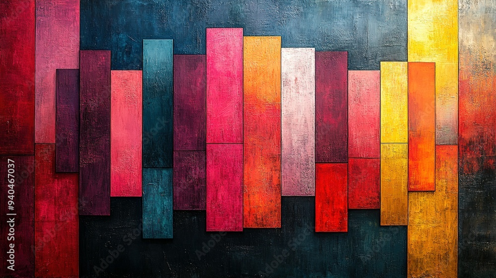 Aufkleber abstract painting with textured vertical rectangular shapes in various colors