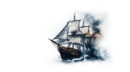 Obraz premium A majestic sailing ship navigating through turbulent waters, capturing the essence of adventure and exploration.