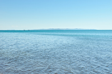 Durres, Albania - April 28th, 2024 - Gjiri lalzit sea, Durres, Albania. On a hot sunny spring afternoon.