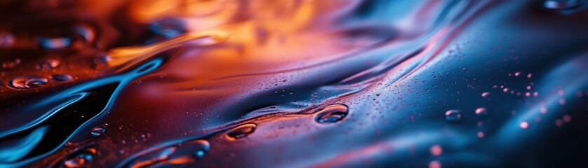 Abstract Close-Up of Wavy, Reflective, Colorful Surface with Water Droplets