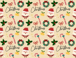 A charming seamless pattern featuring classic Christmas elements Perfect for holiday-themed designs, wrapping paper, textiles, and festive decorations. The pattern captures the joyful spirit of Christ