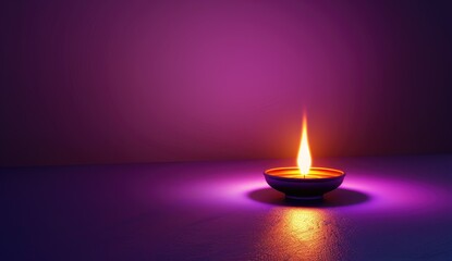 A single lit candle is placed in a detailed holder amid an artistic purple bokeh background, creating a tranquil and peaceful atmosphere.