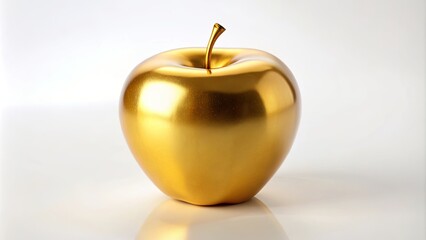 A shiny golden apple on a white background, golden, apple, shiny, golden apple, fruit, healthy, nutrition, delicious